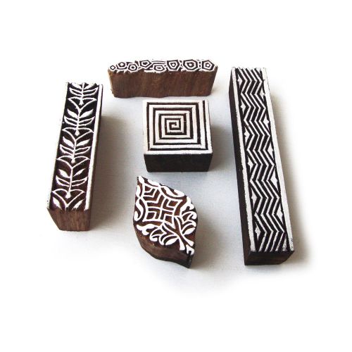 Handmade geometric &amp; spiral designs wooden tags for printing (set of 5) for sale