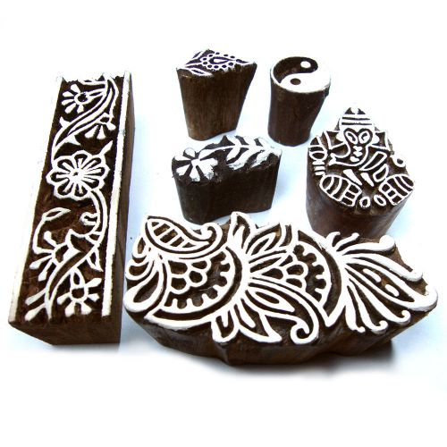Ganesha and Floral Hand Carved Wooden Block Printing Tags (Set of 6)