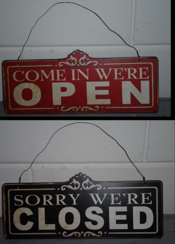 Reversable Distressed Metal &#034;Sorry We&#039;re Closed&#034; &#034;Come in We&#039;re Open&#034; Store Sign
