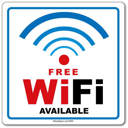Free WiFi Available, 6&#034; x 6&#034; window decal label sticker sign