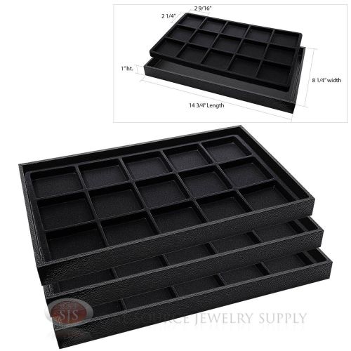 3 Wooden Sample Display Trays 3 Divided 15 Compartment Black Tray Liner Inserts