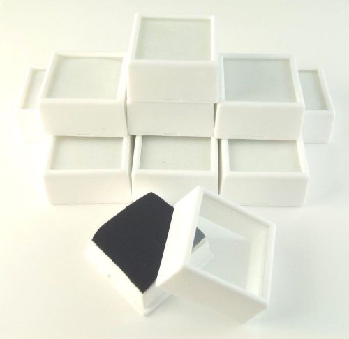 12PC SET 1-1/2&#034;x3/4 Square WHITE Glass Top Gem Box storage/display gold/gem/coin