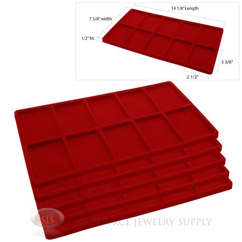 5 Red Insert Tray Liners W/ 10 Compartments Drawer Organizer Jewelry Displays