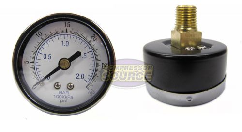 Quality 1/4&#034; npt air pressure gauge 0-30 psi center / back mnt mount 2&#034; face new for sale