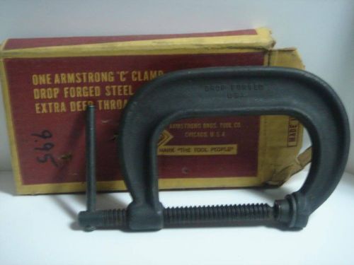 VTG Armstrong &#034;C&#034; Clamp Drop Forged Steel Extra Deep Throat Woodworking Tool USA