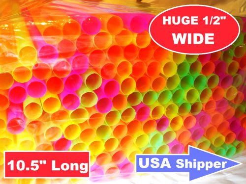 100 huge neon straws 1/2&#034; wide 10.5&#034; long milk shake boba bubble tea smoothie bg for sale