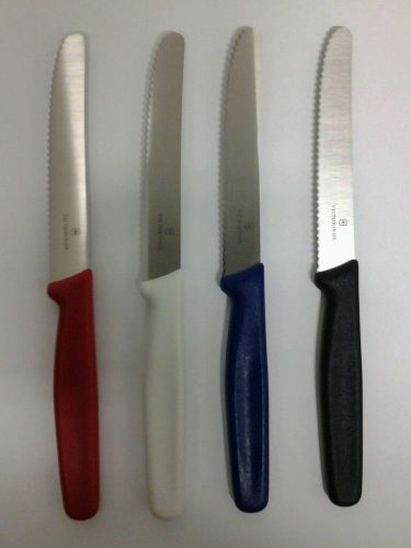 4 pc. victorinox  4.12&#034; round tip serrated steak knifes  blue, black, red, white for sale