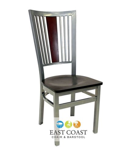 New Steel City Metal Restaurant Chair with Silver Frame &amp; Mahogany Wood Seat