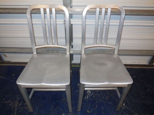 EMECO BRUSHED ALUMINUM NAVY SIDE CHAIRS - LOT OF 2