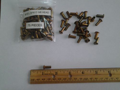 75 VINTAGE SOLID BRASS RIVETS 9/16 LONG 3/16 DIA. 3/8 OVAL HEAD