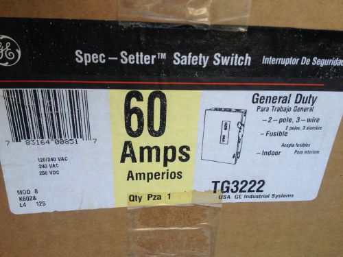NEW GE TG3222 60A 240 Volt Fusible Indoor General Duty Safety Switch FREE SHIP