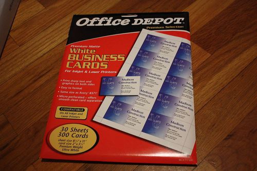 30 Sheets 300 Office Depot Premium Matte White Business Cards same as Avery 8371