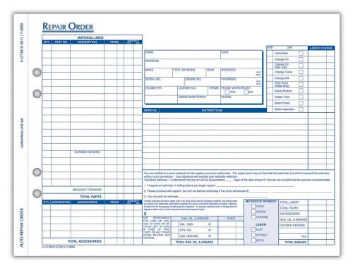 TOPS Auto Garage Repair Order Forms, 4-Part, Carbonless, 8.5 X 11 Inches, 50 Set