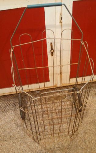 Vintage laundry flea market collapsible wire shopping cart basket on wheels for sale