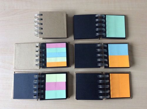 (6) Retro Style Spiral Notebook Portfilios - Multi-Colored Stiky Notes &amp; Flags!