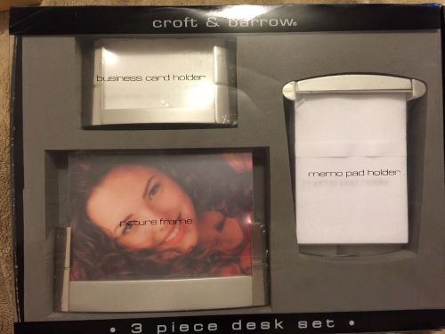 Croft &amp; Barrow Silver 3 Piece Desk Accessory Set Frame Pad Card Holder New