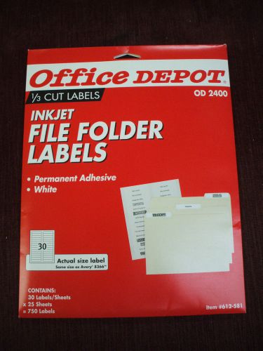 Office Depot  #612-581 Ink Jet File Folder Labels -***510 labels***  1/3 cut