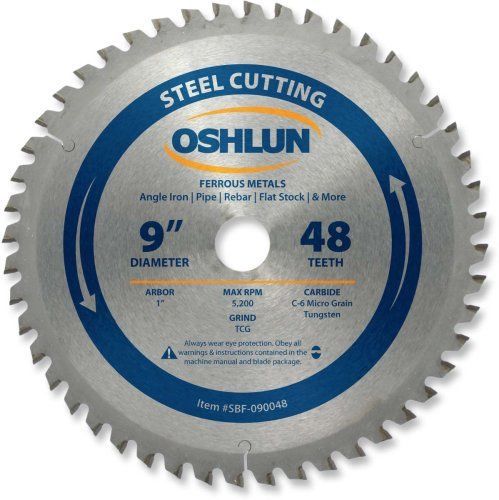 Oshlun SBF-090048 9-Inch 48 Tooth TCG Saw Blade with 1-Inch Arbor for Mild Steel
