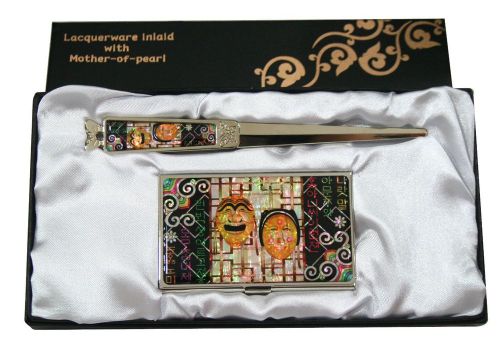nacre korea mask Business card holder case envelope letter opener gift set #98