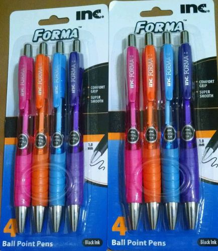 Inc Forma Ballpoint pens - Black ink - 1.0mm - Neon barrels - 2 packs of 4 pens