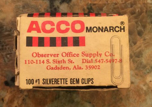 Vintage Acco Monarch Gem Clips Gadsden, Alabama 3&#034; X 2&#034;