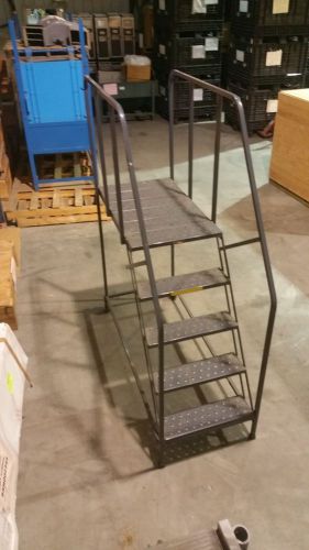 Grey 5 step ladder and platform with wheels for sale