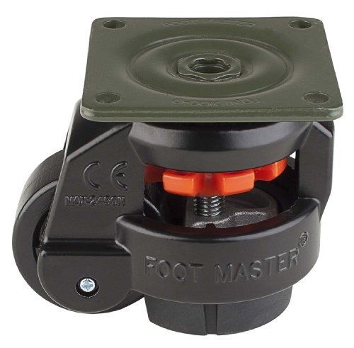 FOOTMASTER GD-60F-BLK Nylon Wheel and NBR Pad Leveling Caster, 550 lbs, Top