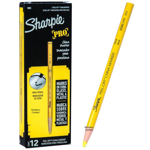 Sharpie Pro Yellow Peel Off China Markers, Grease Pencil, 02083, 170T, Box of 12
