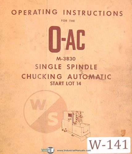 Warner &amp; swasey o-ac single spindle chucking automatic, m-3830 operation manual for sale
