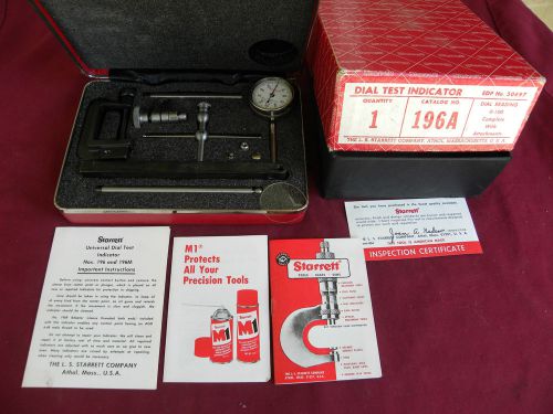 Starrett 196A Machinist Dial Test Indicator Complete With Attachments