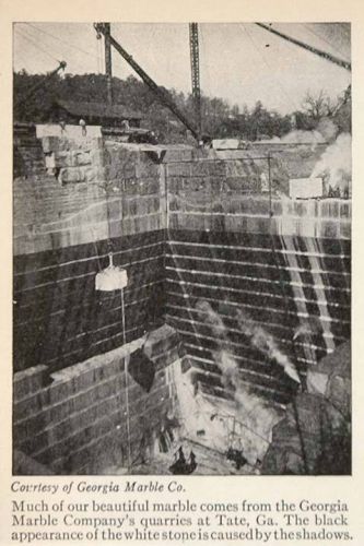1928 print georgia marble company tate rock quarry - original historic image sky for sale
