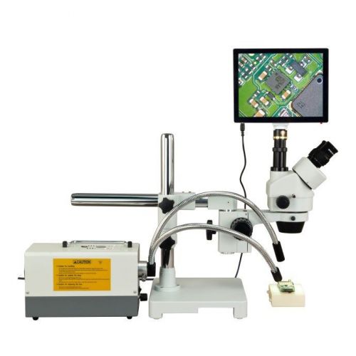 Omax 2.1x-270x 5mp touchscreen zoom boom stereo microscope+150w dual fiber light for sale