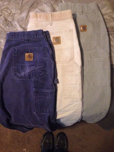 Used Carhartt Pants Lot 38x30 38W 30L B11 Dungaree Fit. 3 Pair Blue Grey Tan