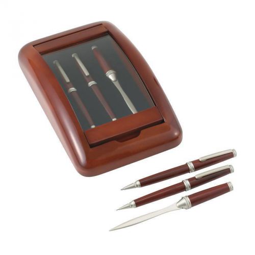 Alex Navarre 3pc Pen, Pencil and Letter Opener in a Wood and Glass Case from the
