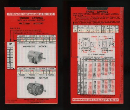 1948 ? General Electric Tri Clad Motors Slide Calculator Selector Weight Frame
