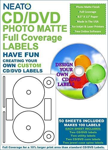 Neato Full Coverage Photo Matte White Cd / DVD Label for Inkjet Printers, 100