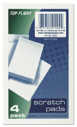 Top Flight Scratch Pads, 3 x 5 Inches, White, 50 Sheets per Pad, 4 Pads per Pack