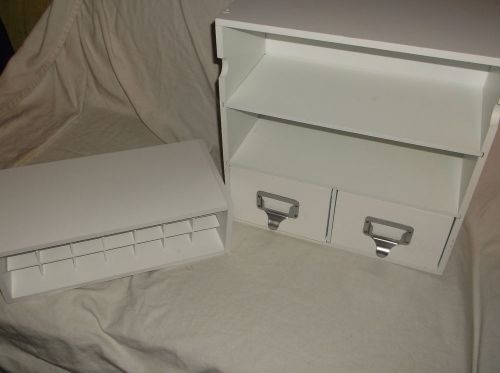 2 PIECE WHITE WOOD/WOODEN DESK FILE ORGANIZER SHELF CABINET BOX W/ 2 DRAWERS