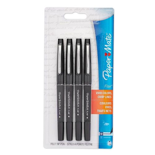 Paper Mate Flair Felt-Tip Medium Point Pens, Black 4 ea