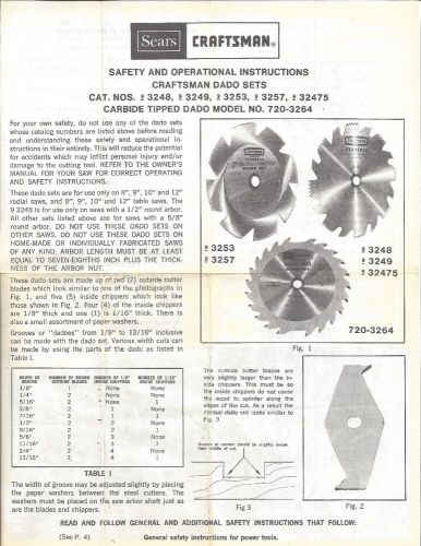 1969 Sears Roebuck Craftsman Dado Sets Owners Manual, Model No. 720-3264