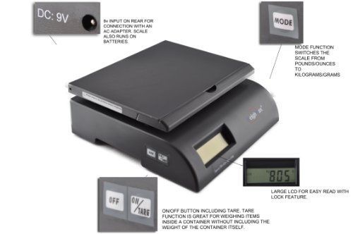 Weighmax Capacity Postal Shipping Scale, Battery and AC Adapter Included, Gray