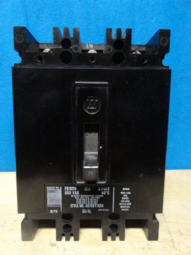 Westinghouse ~ circuit breaker ~ fb3015~ 15 amp, 600 vac, 3 pole ~ new no box for sale