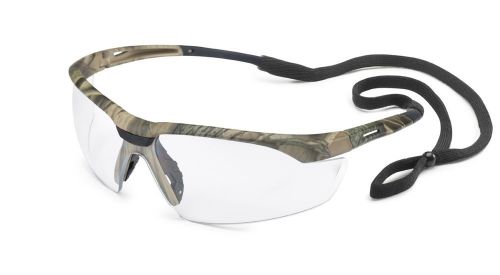 Camo frame safety glasses clear lens with retainer strap