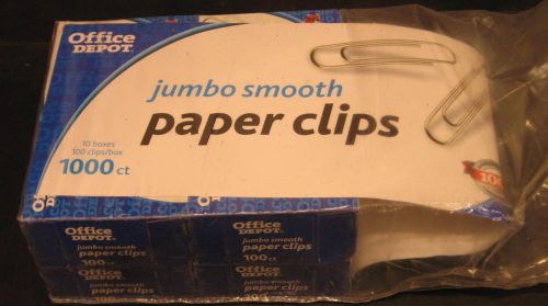 Office Depot Jumbo Smooth Paper Clips Office 100/Box x 4 Boxes 400 Total Silver