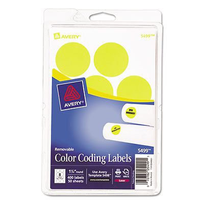Printable Removable Color-Coding Labels, 1 1/4&#034; dia, Neon Yellow, 400/Pack 05499