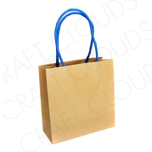 Small Blue Kraft Paper Bags, Handle Gift Bags, 5-1/2&#034; X5-1/2&#034; X 2-5/8&#034;