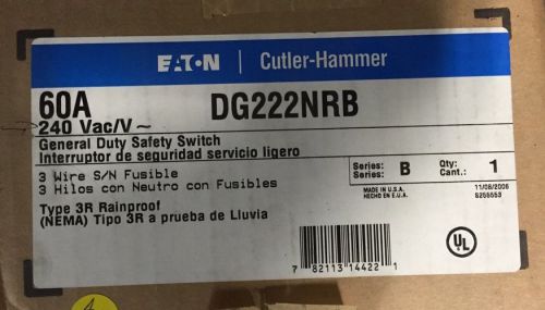 CUTLER HAMMER DG222NRB 2 POLE 240 VOLT 60 AMP FUSED NEMA 3R DISCONNECT NEW