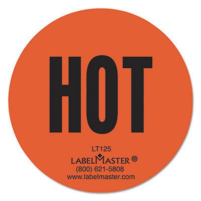 Warehouse Self-Adhesive Label, 2&#034; dia., HOT, 500/Roll, Sold as 1 Roll