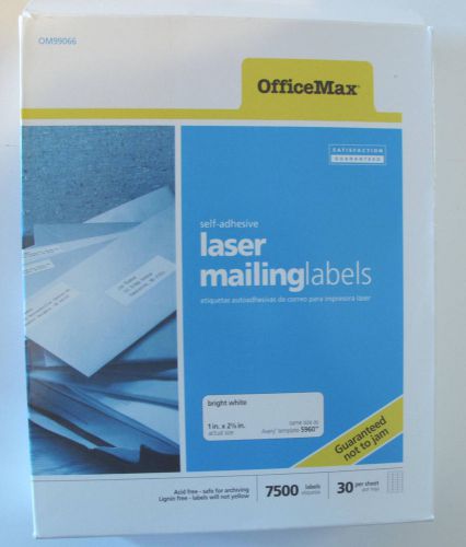 OfficeMax Laser Mailing Labels White 1&#034; x 2 5/8&#034; Self Adhesive, Used 4110 count