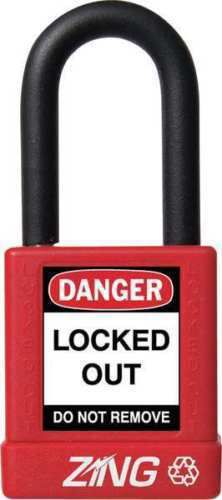 Zing 7030 lockout padlock, kd, red, 1/4in shackle dia 6cxf7 for sale